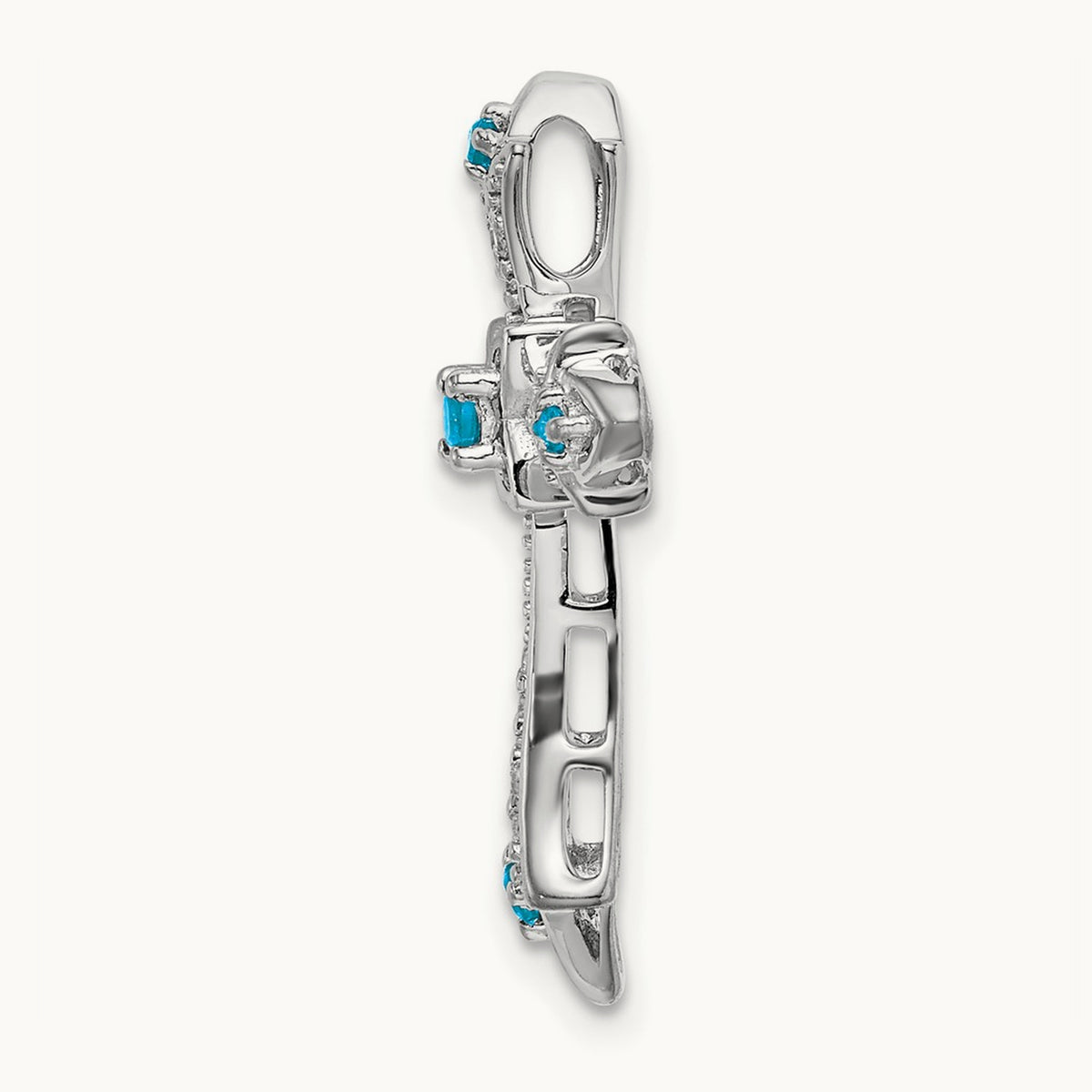 Blue Topaz and Diamond Fleur de Lis Cross Chain Slide, 14K White Gold