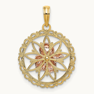 w/White Rhodium Cut-out Angel Charm, 14K Two-tone