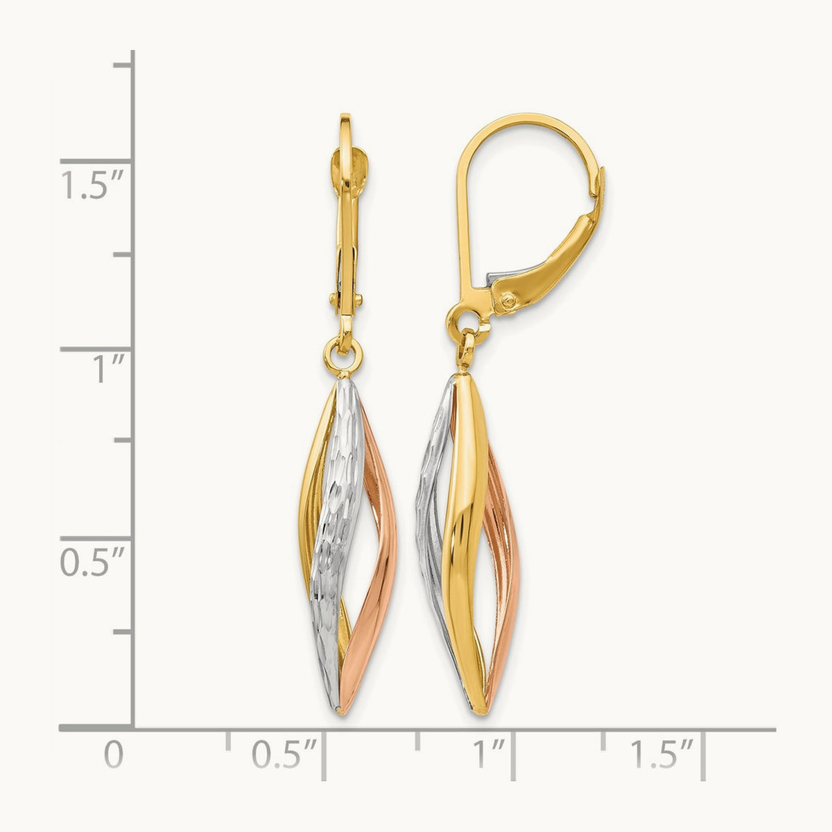 Diamond-cut Leverback Earrings, 14K Two-tone with White Rhodium