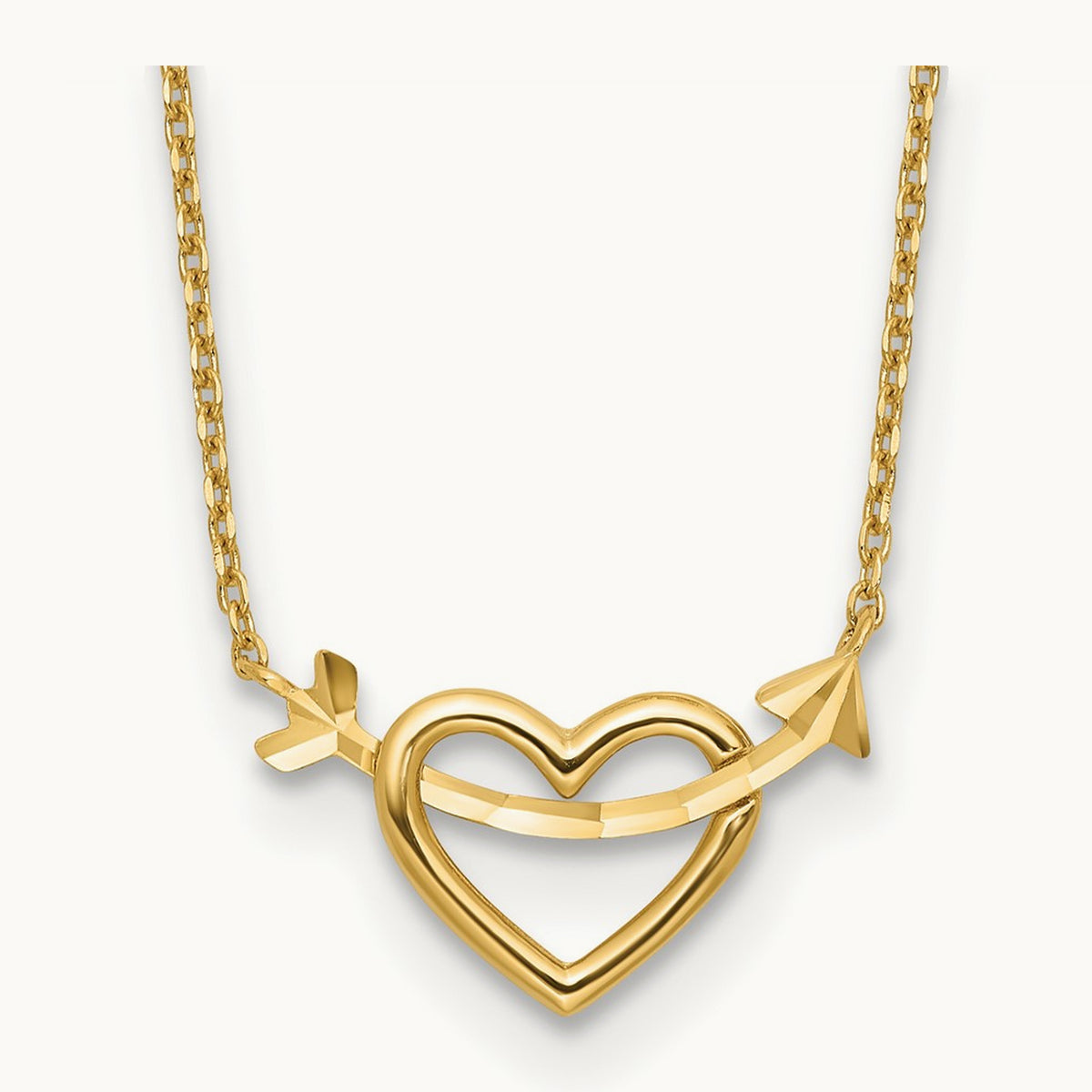 Polished Heart with Arrow 18in with 2in ext. Necklace, 14K