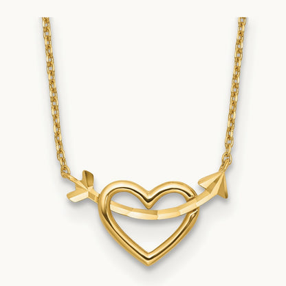 Polished Heart with Arrow 18in with 2in ext. Necklace, 14K