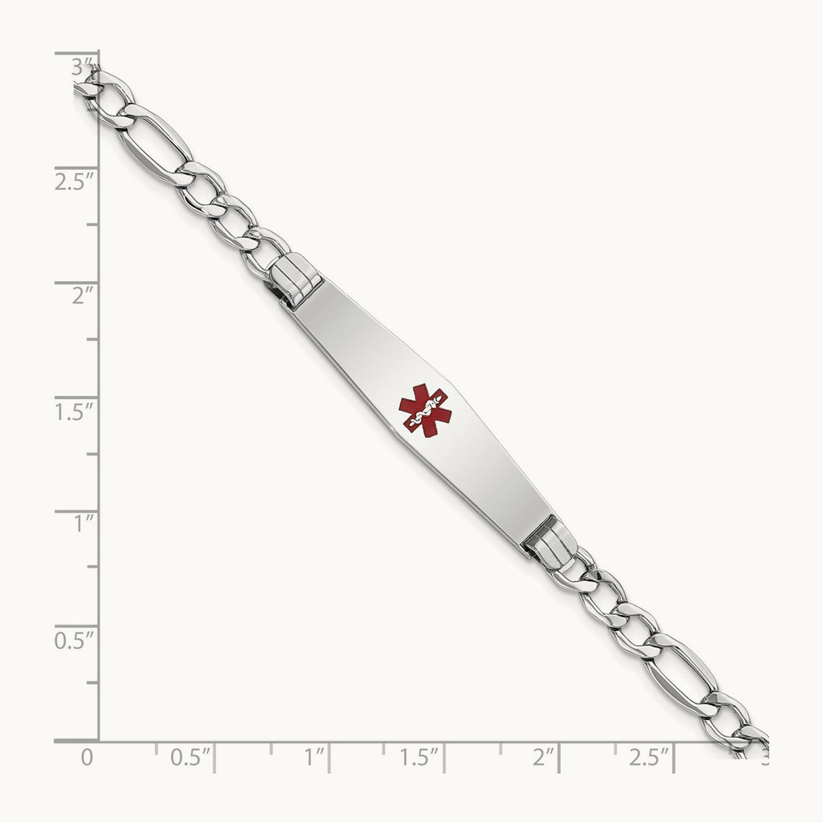 WG Semi-Solid Medical Soft Diamond Shape Red Enamel Figaro ID Bracelet, 14K