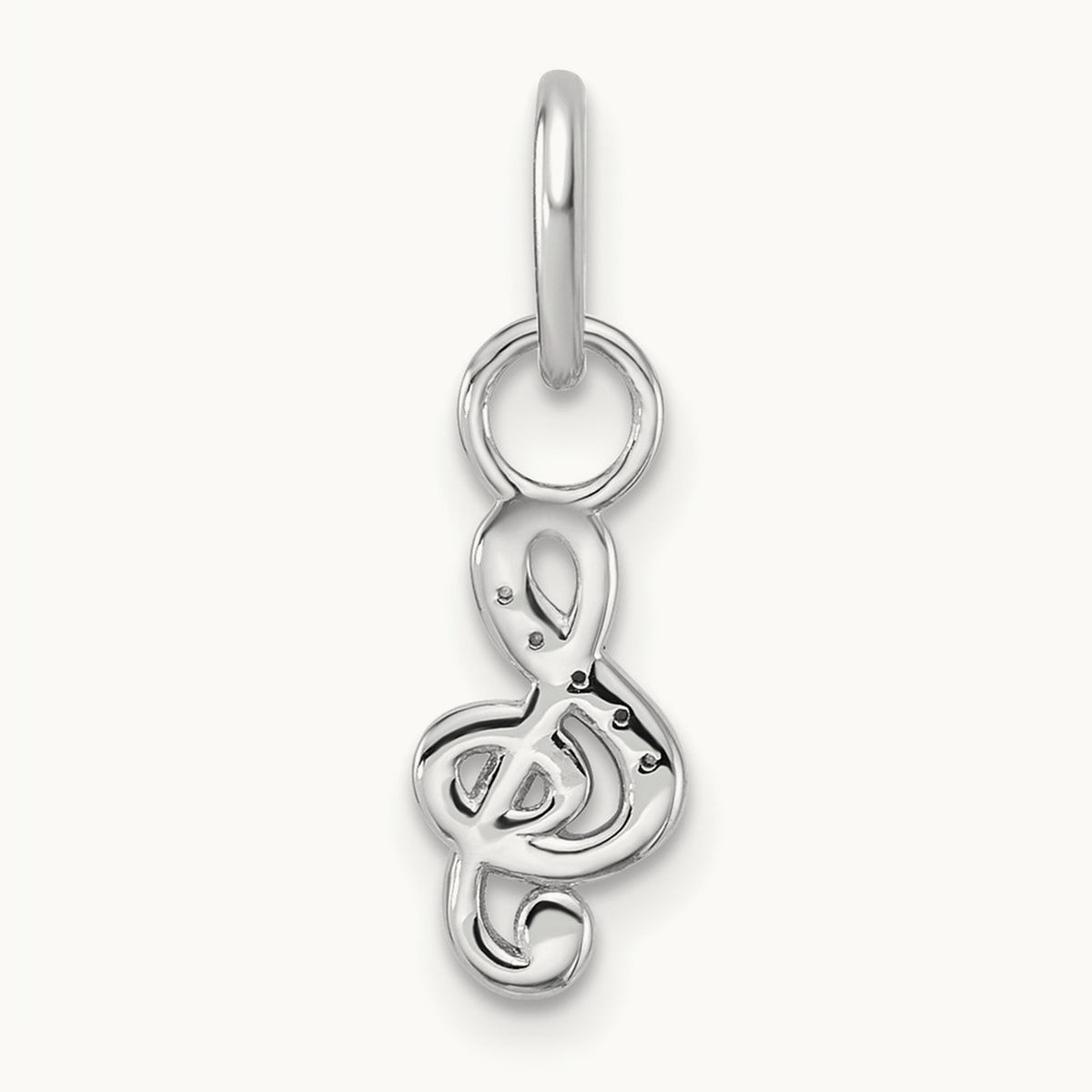 Polished Diamond Music Treble Clef Charm — 14K White Gold