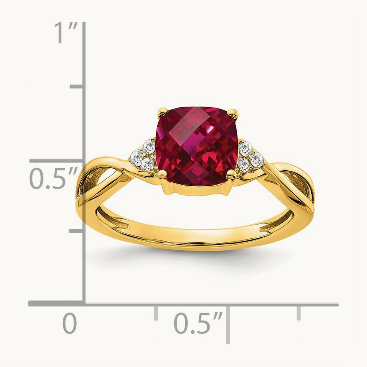 Checkerboard Created Ruby and Lab-Grown Diamond Ring — 14K Yellow Gold, 7