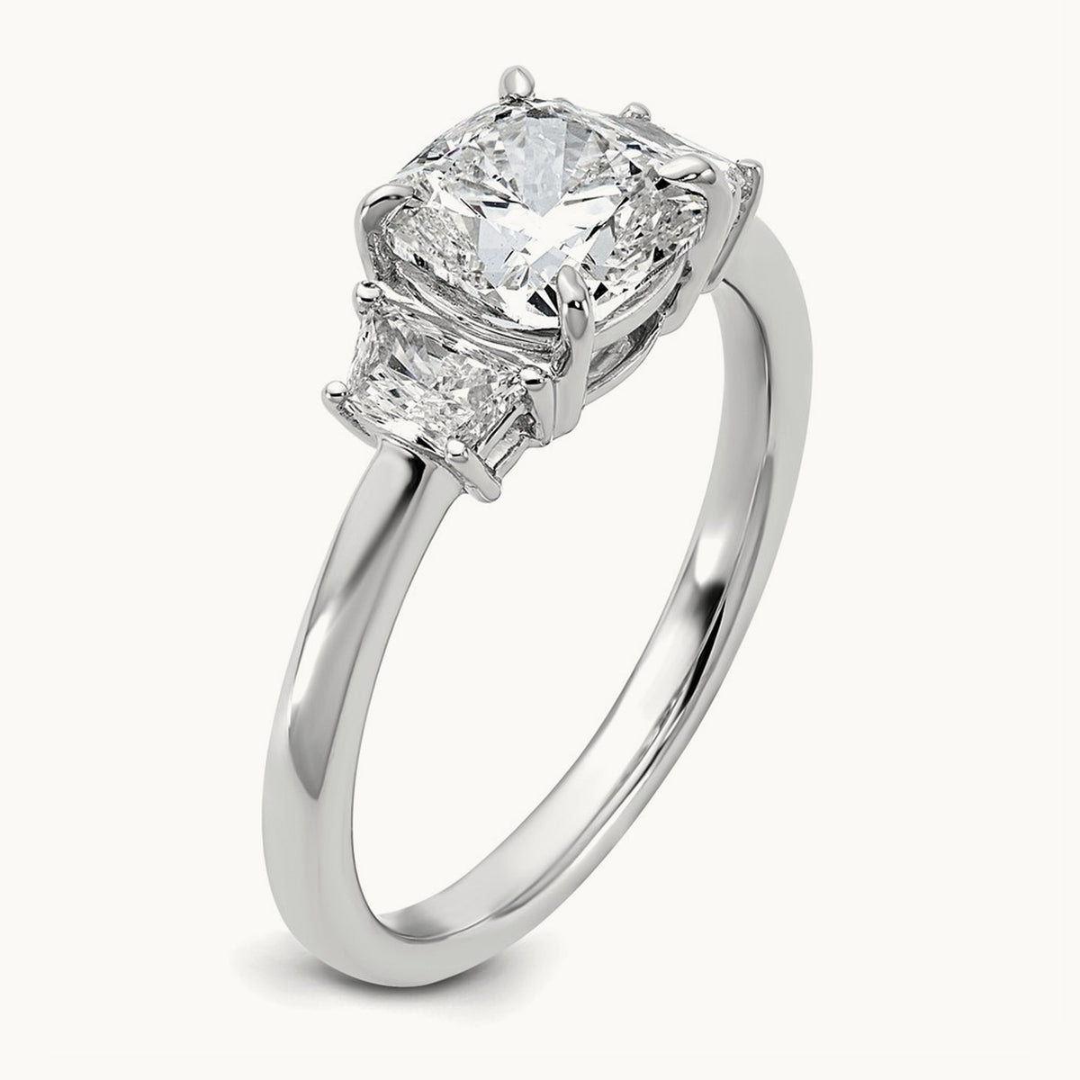 Cushion & 1/2 Moon Engagement Ring — 14K White Gold, 1 7/8 ct, 7