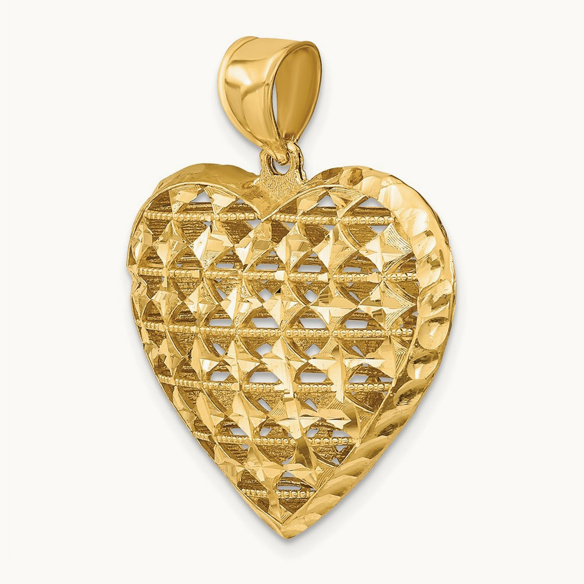 3-D Cut-out Diamond-cut Puffed Heart Pendant, 14K