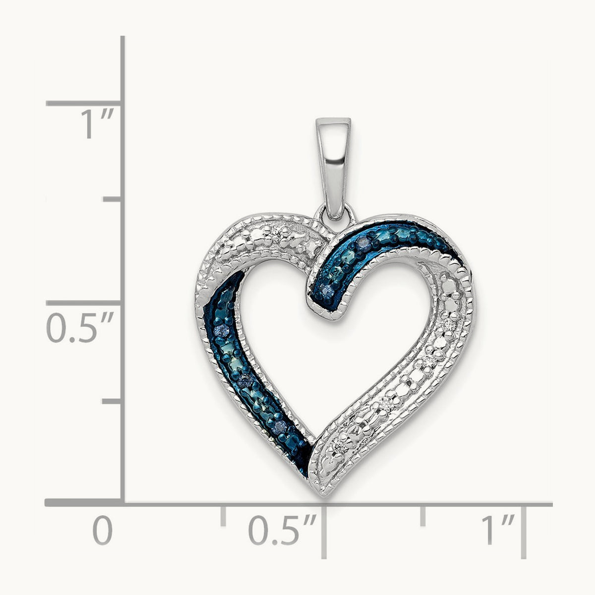 1/20ct. Blue and White Diamond Heart Pendant, 14K White Gold
