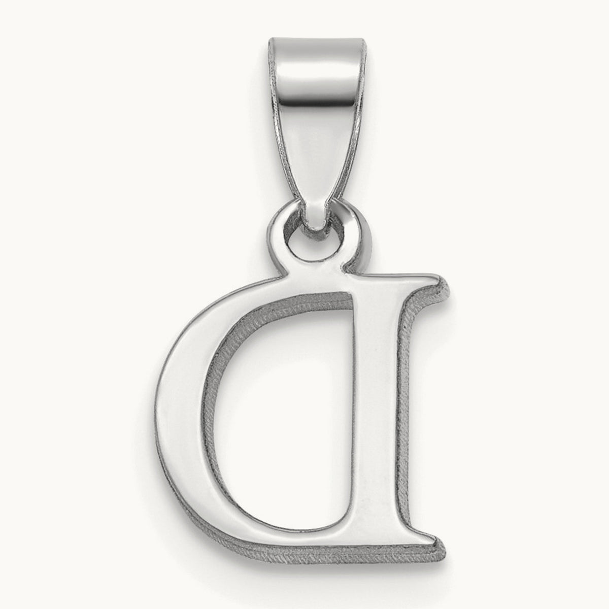 Polished Block Initial Pendant — 14K White Gold, D