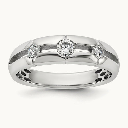 IB Goodman Mens Polished Complete 3-Stone 3/8ct Diamond Ring, 14K White Gold