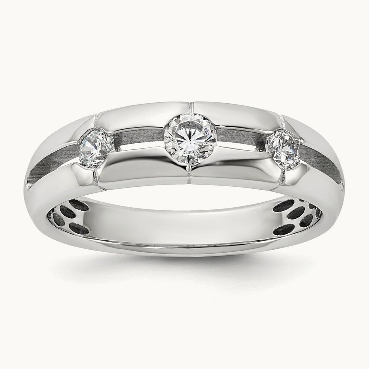 Setting: IB Goodman Men's Polished 3-Stone Diamond Ring Mounting, 14K Gold — 14K White Gold