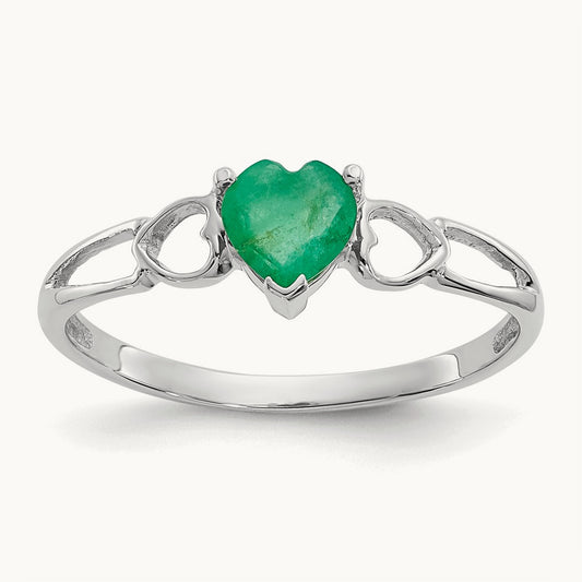 Emerald Birthstone Ring, 14K White Gold