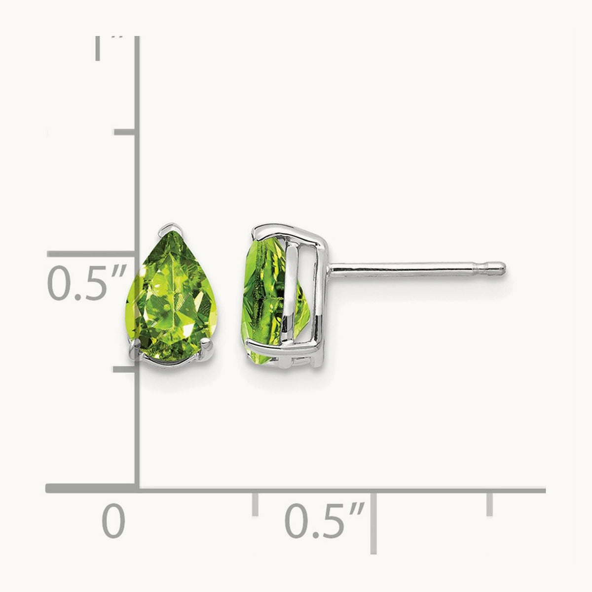 Peridot Pear Stud Earrings, 14K White Gold