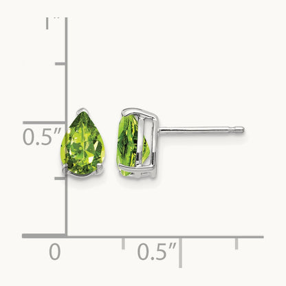 Peridot Pear Stud Earrings, 14K White Gold