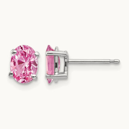 Pink Sapphire Earrings, 14K White Gold