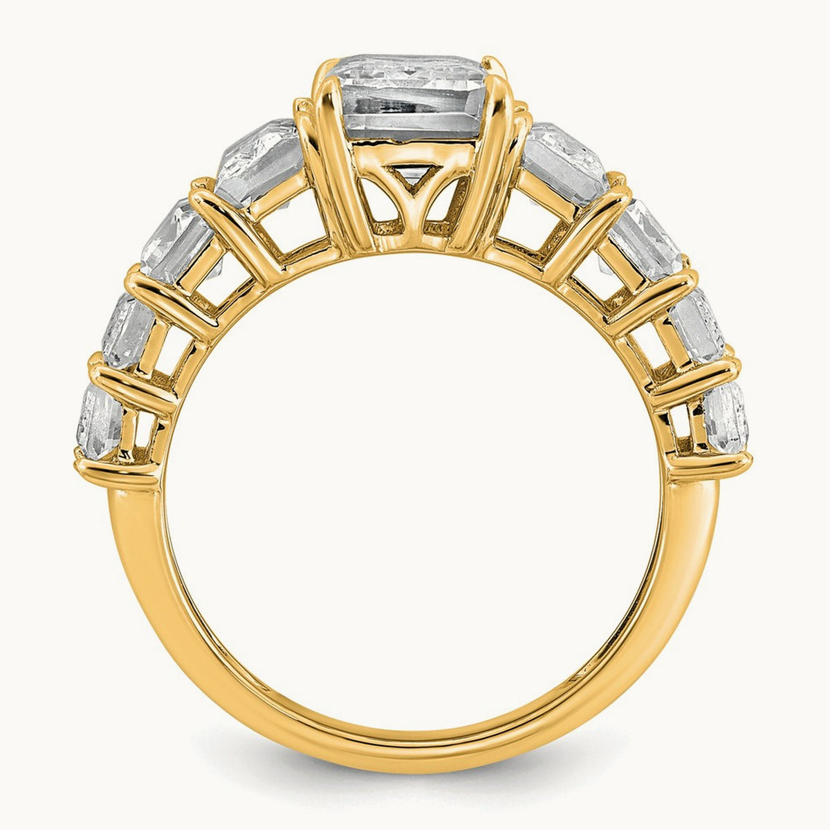 Emerald Shared Prong Engagement Ring, 5.00 ct tw Lab-Grown Diamond — 14K Yellow Gold