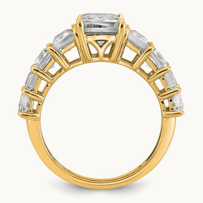 Emerald Shared Prong Engagement Ring, 5.00 ct tw Lab-Grown Diamond — 14K Yellow Gold