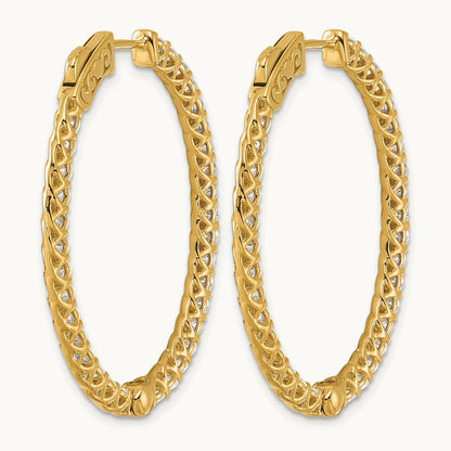 Diamond Oval Hoop w/Safety Clasp Earrings, 14K