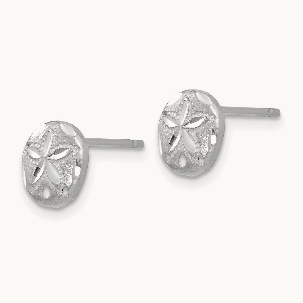 Diamond-cut Sand Dollar Earrings — 14K White Gold