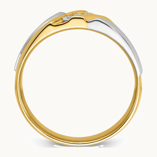 IBGoodman 14K Two-tone Men's Polished Satin and Grooved 3-Stone 1/6 Carat AA Quality Diamond Ring