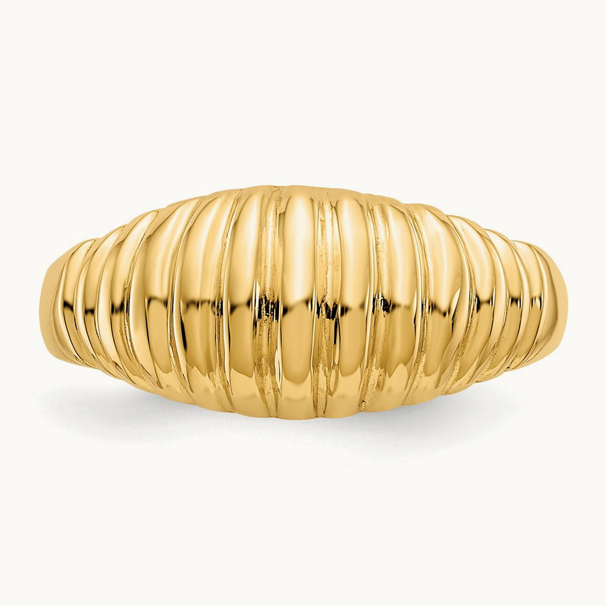 High Polished Ribbed Dome Ring — 14K Yellow Gold, 7