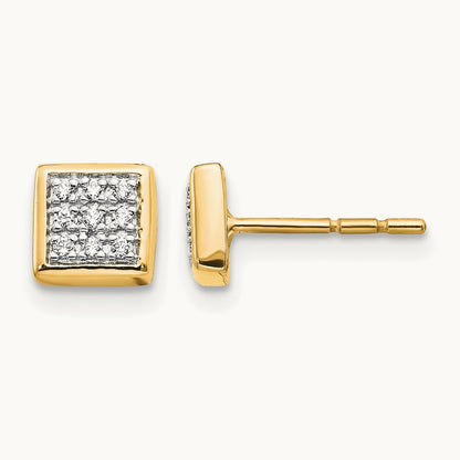 Square Diamond Cluster Earrings — 14K Yellow Gold, 6mm
