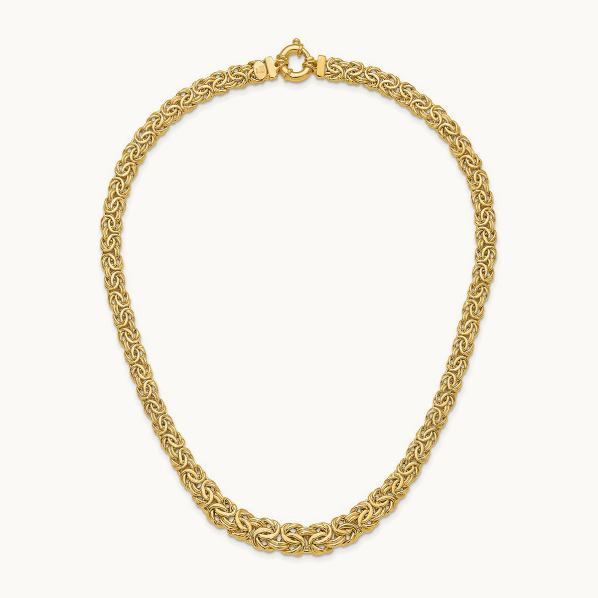 Fancy Graduated 7- Flat Byzantine Necklace, 12mm, 14K