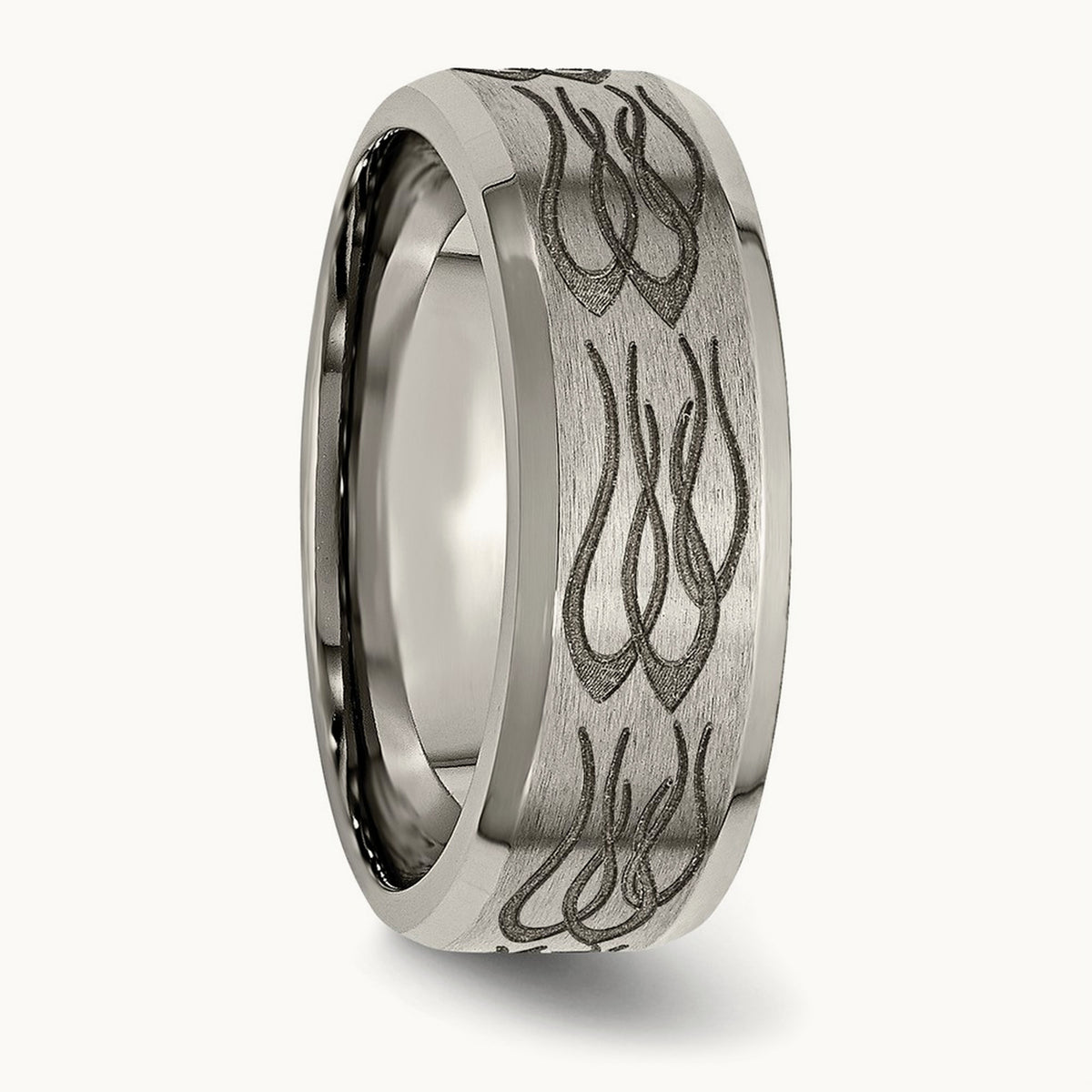 Brushed & Polished Flames Laser Design Beveled Edge Band — photo set (2)