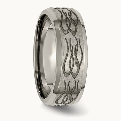 Brushed & Polished Flames Laser Design Beveled Edge Band — photo set (2)