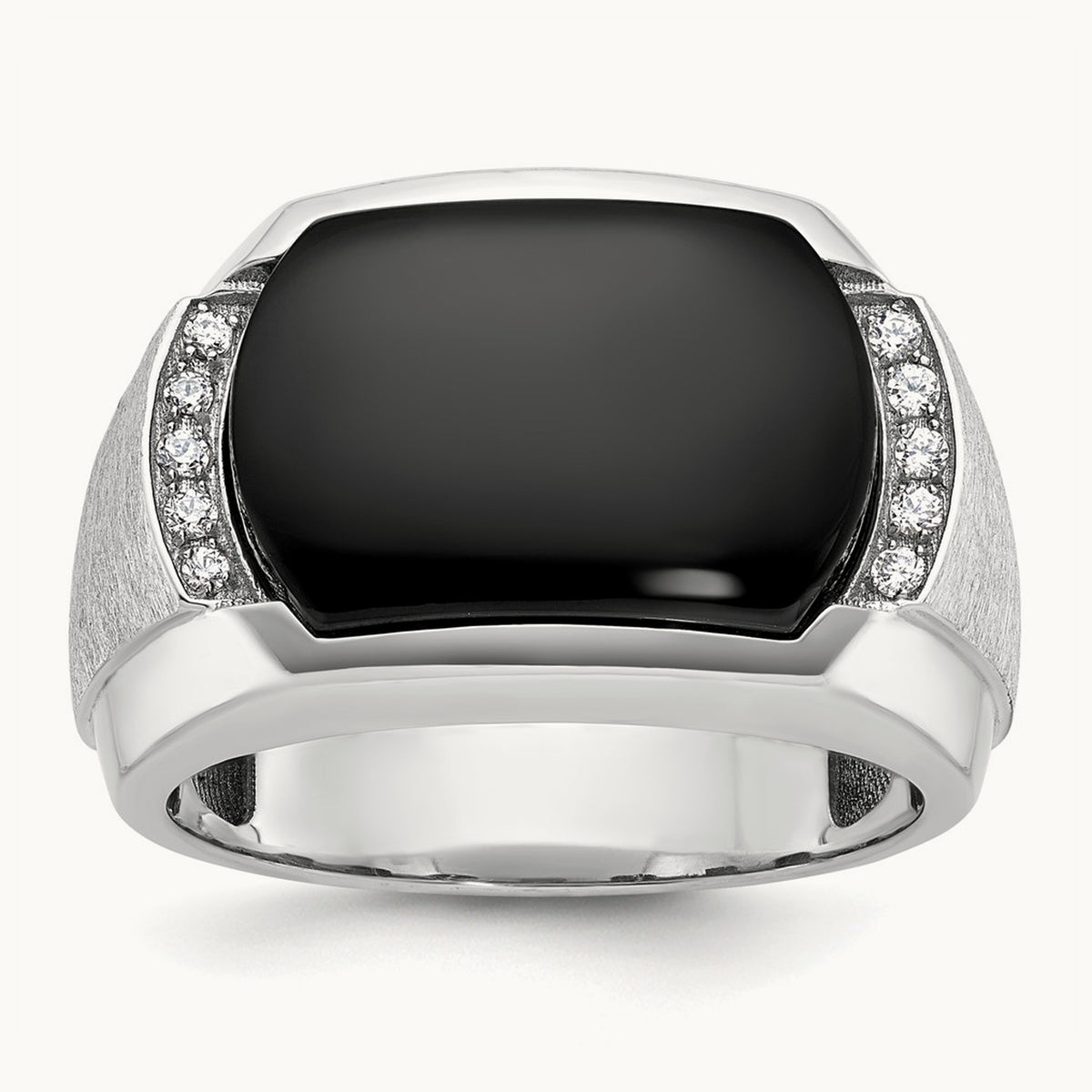 IBGoodman Men's Polished & Satin Onyx & Diamond Ring, 14K White Gold