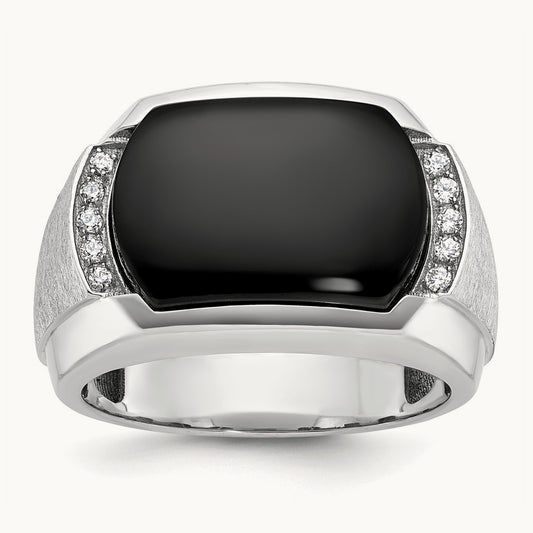 IBGoodman Men's Polished & Satin Onyx & Diamond Ring, 14K White Gold