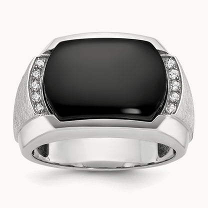 IBGoodman Men's Polished & Satin Onyx & Diamond Ring, 14K White Gold