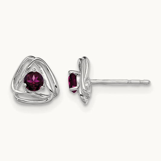 Rhodolite Garnet Post Earrings — 14K White Gold