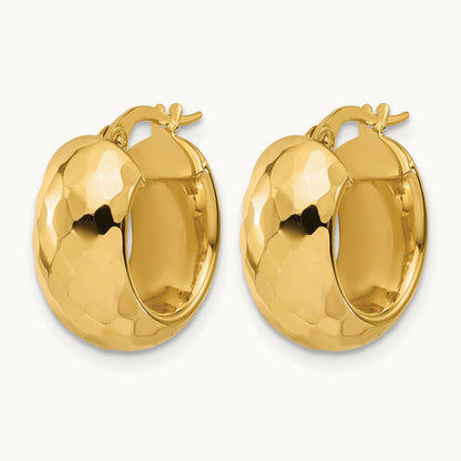 Polished and Diamond-cut Hoop Earrings, 14K — Leslie's