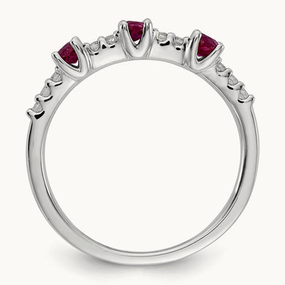 Diamond and Ruby 3-Stone Ring, 14K White Gold