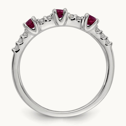 Diamond and Ruby 3-Stone Ring, 14K White Gold