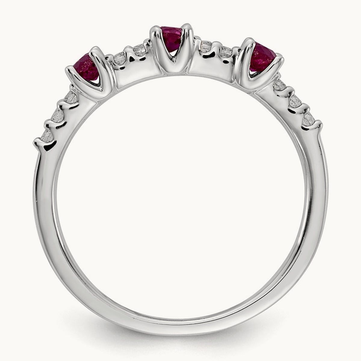 Diamond and Ruby 3-Stone Ring, 14K White Gold
