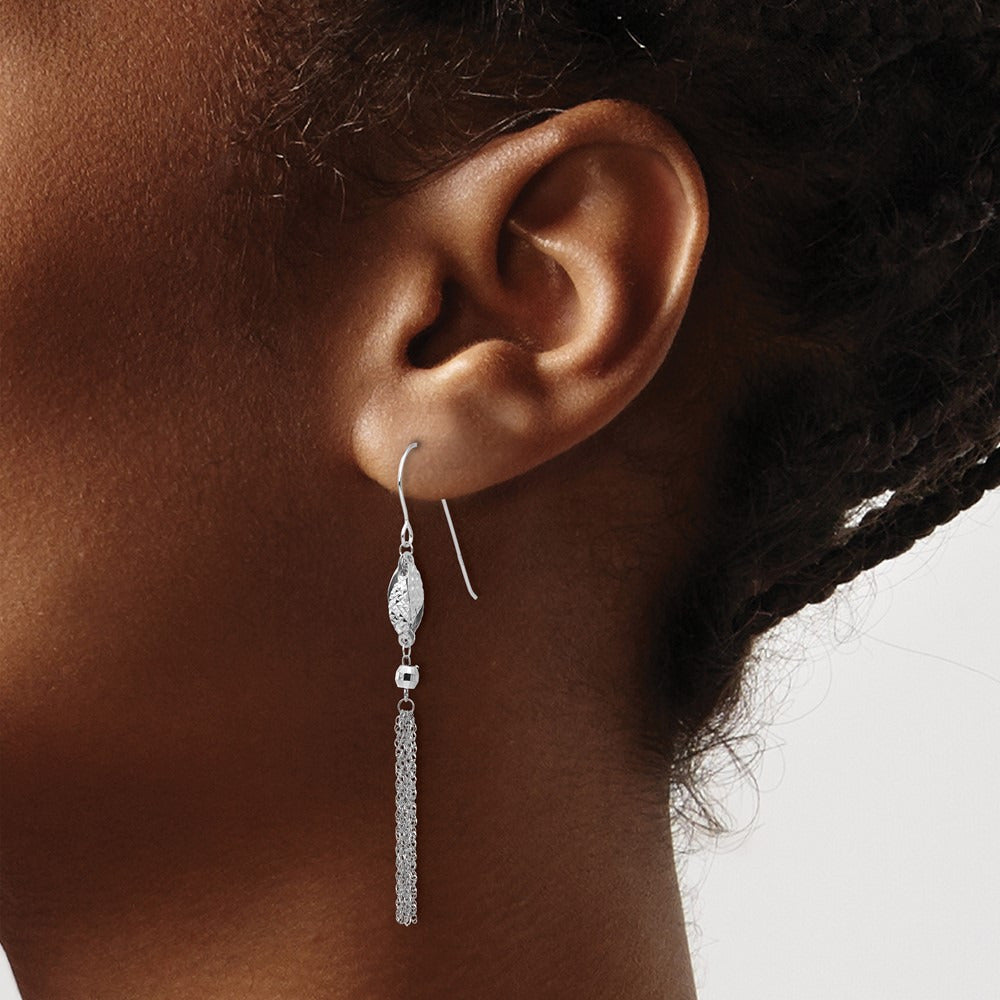 Bead and Chain Dangle Earrings — 14K White Gold
