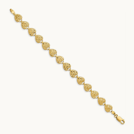 Polished D/C Hearts Bracelet, 14K