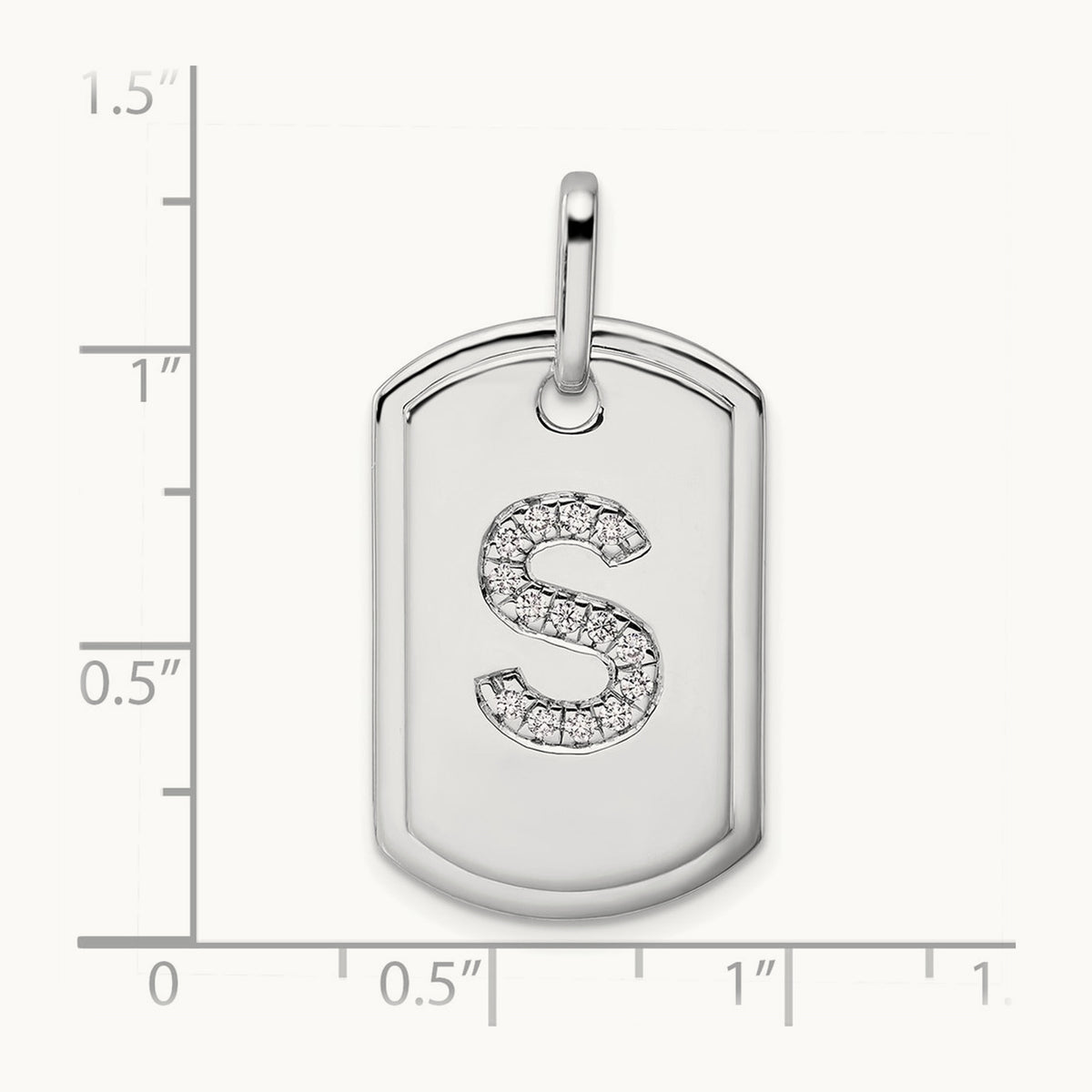 Diamond Dog Tag Charm — 14K White Gold, S