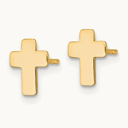 Polished Cross Post Earrings — 14K Yellow Gold