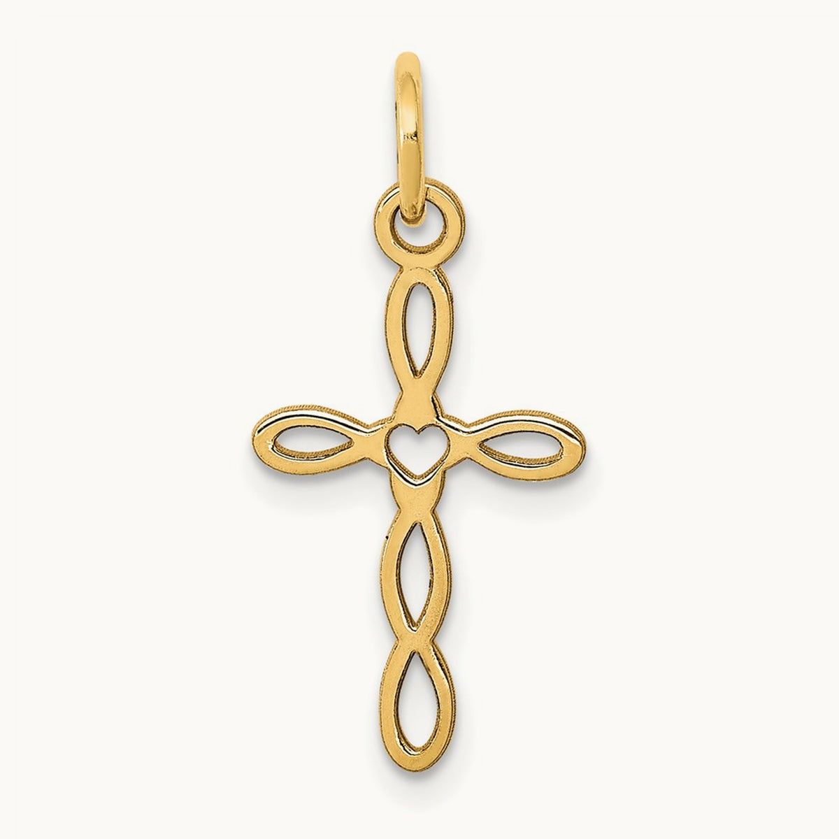 Loop with Center Heart Cross Charm — 14K Yellow Gold