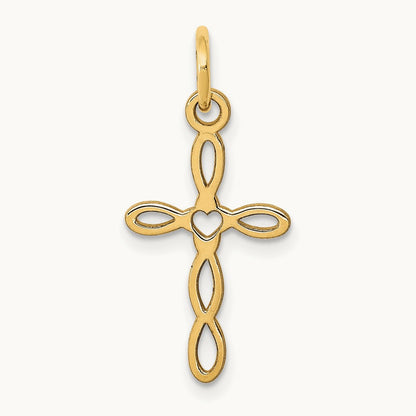 Loop with Center Heart Cross Charm — 14K Yellow Gold
