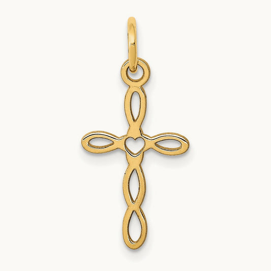 Loop with Center Heart Cross Charm — 14K Yellow Gold