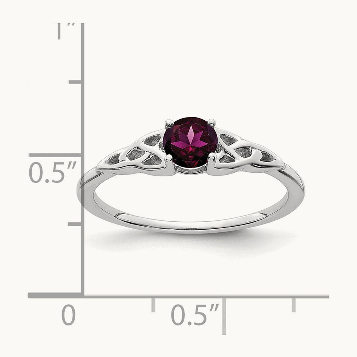 Rhodolite Garnet Celtic Knot Ring — 14K White Gold, 7