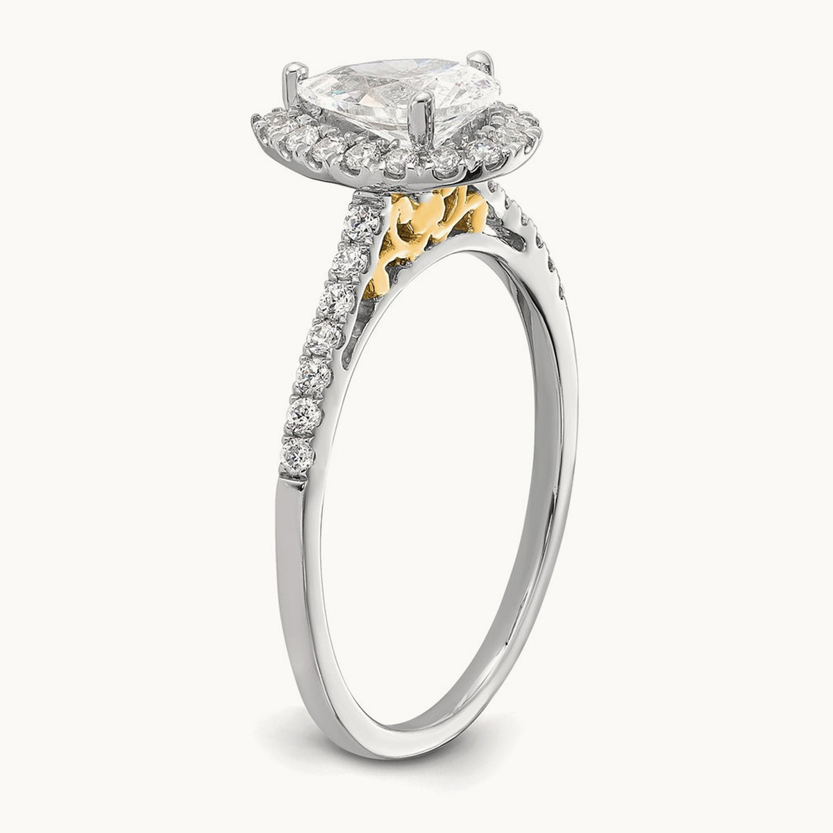 Pear Halo Semi-Mount Engagement Ring — 14K Two-Tone, 0.30 ct, 7
