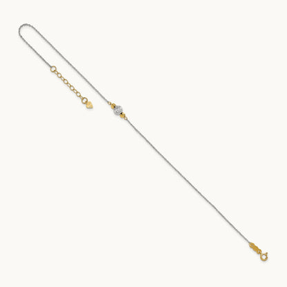 Ropa Two-tone Diamond Cut Bead 9in Plus 1in Ext. Anklet, 14K White Gold
