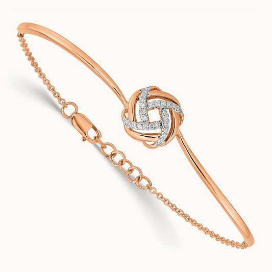 Polished Diamond Love Knot 7in w/.5in ext Bracelet, 14K Rose Gold