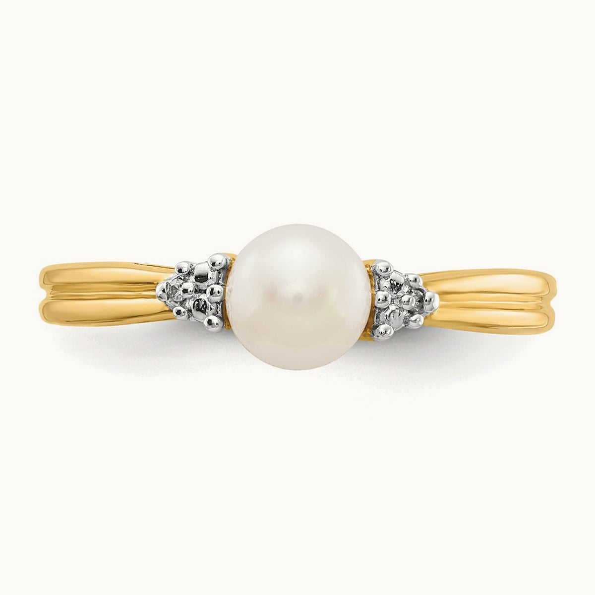 Diamond and FW Cultured Pearl Ring, 14K