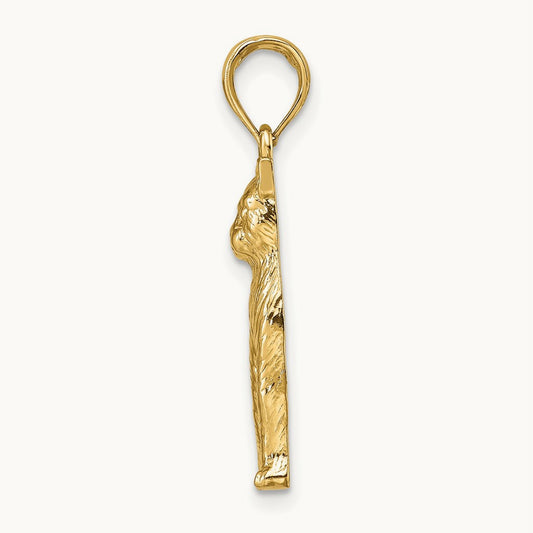 Textured Sitting Cat Charm, 14K