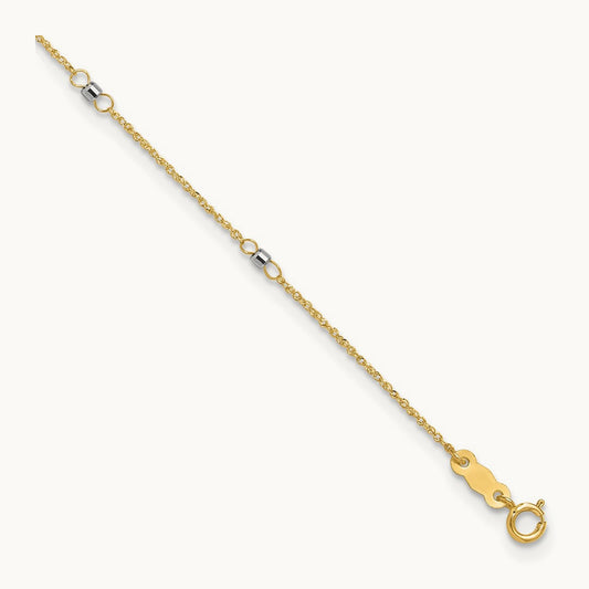 Ropa Mirror Bead 9in Plus 1in Ext. Anklet, 14K Two-tone